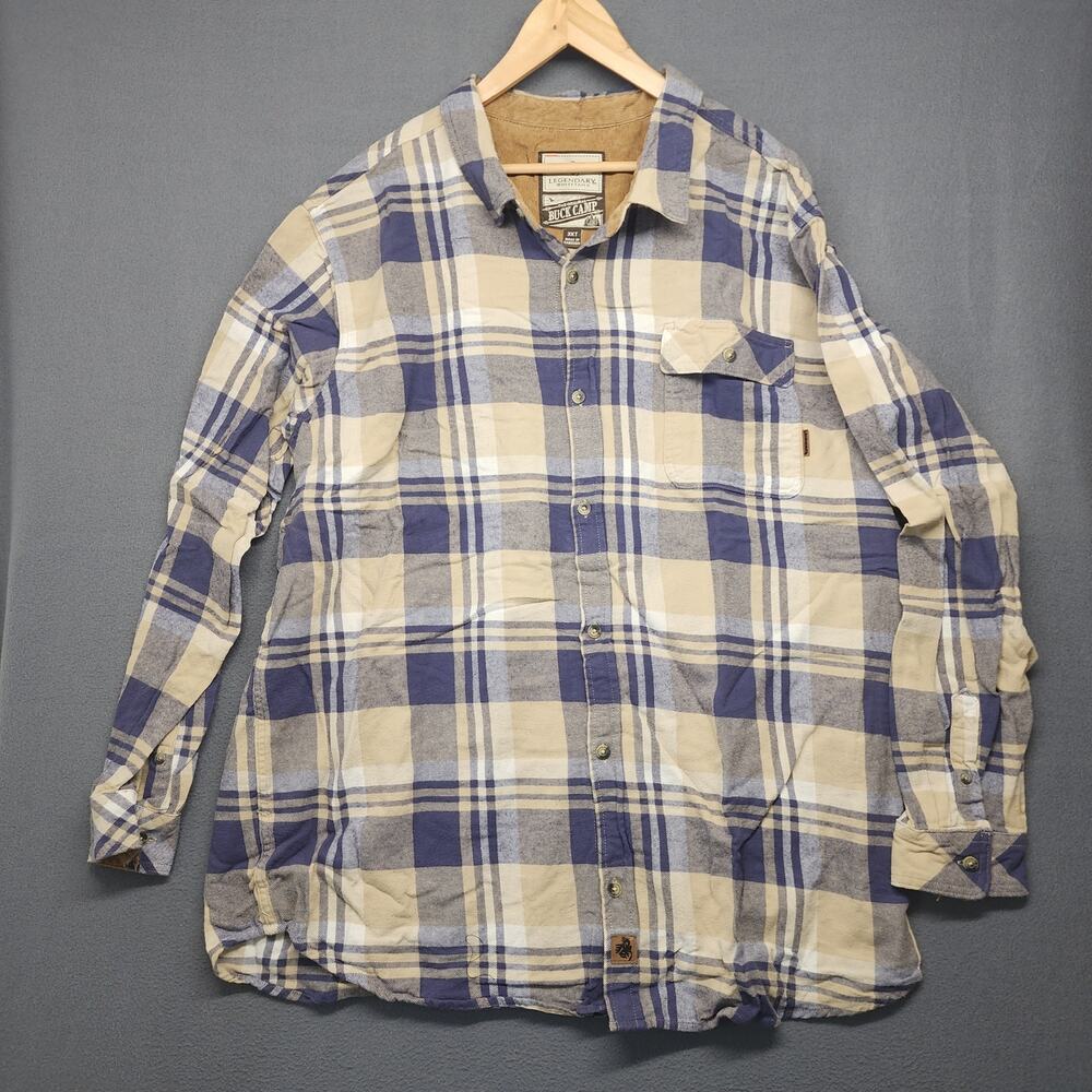 Legendary Whitetails Shirt Mens 3XT Original Buck Camp Cotton Flannel Blue Plaid